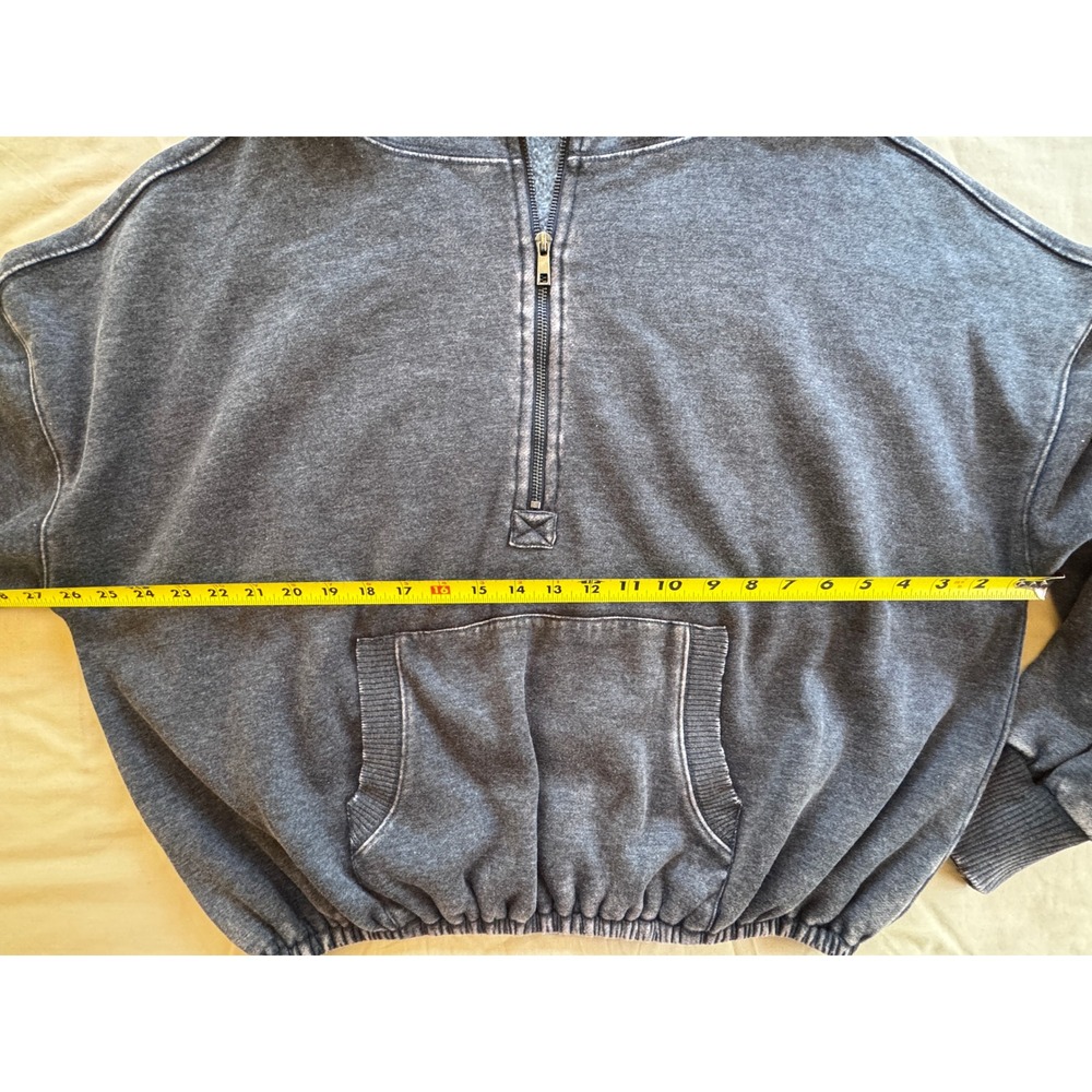 ZENANA Acid Wash Quarter Zip Hoodie Gray Oversized Fleece Pullover Size Medium - Picture 5 of 11